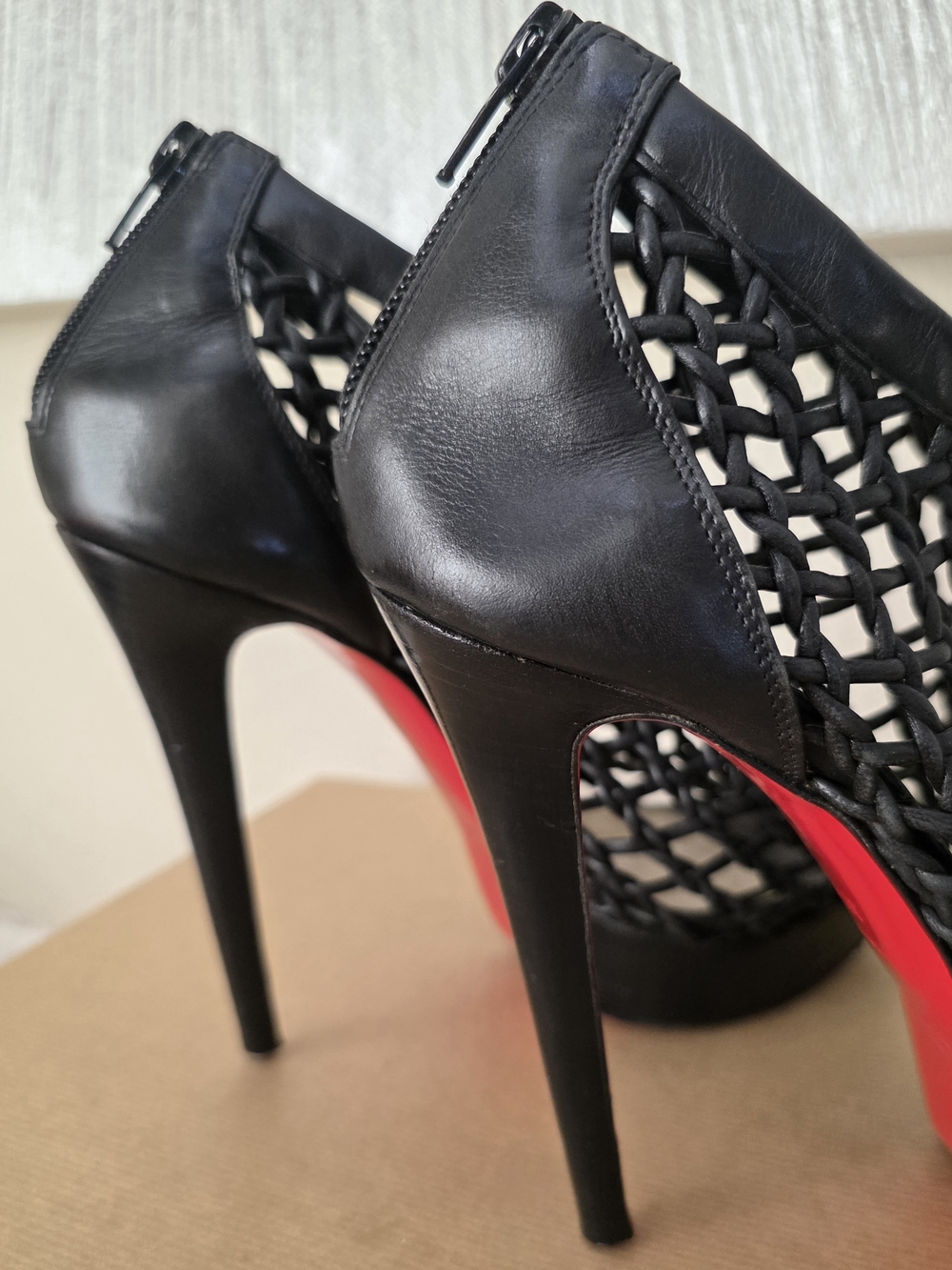 Christian Louboutin Black Leather Caged Ankle Booties Heels EU 38.5 / Fits US 8 - Picture 12 of 14